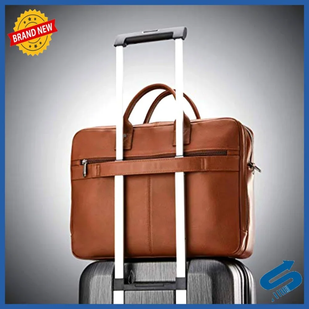 Leather Toploader Briefcase with Laptop Sleeve, Professional Business Bag
